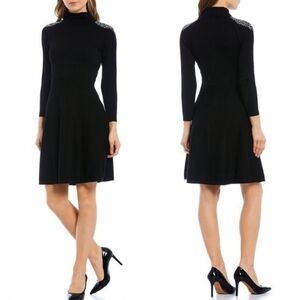Eliza J Bling Shoulder Turtleneck Dress black rhinestone cocktail modest sparkly
